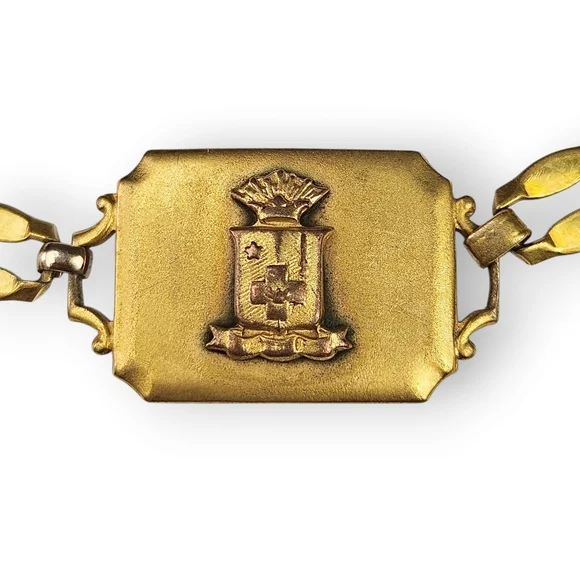 Sigma Phi Epsilon Chain Bracelet Satin Gold Plated Vintage Fraternity Shield 7" - Picture 3 of 10